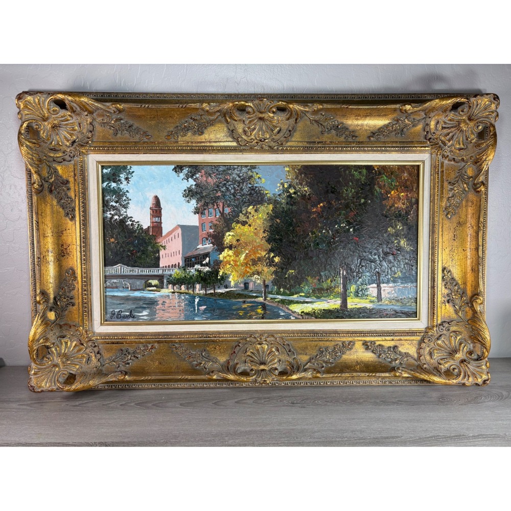 Florent Baecke "The Courthouse" Original Oil Painting- Ornate Golden Frame 34x22